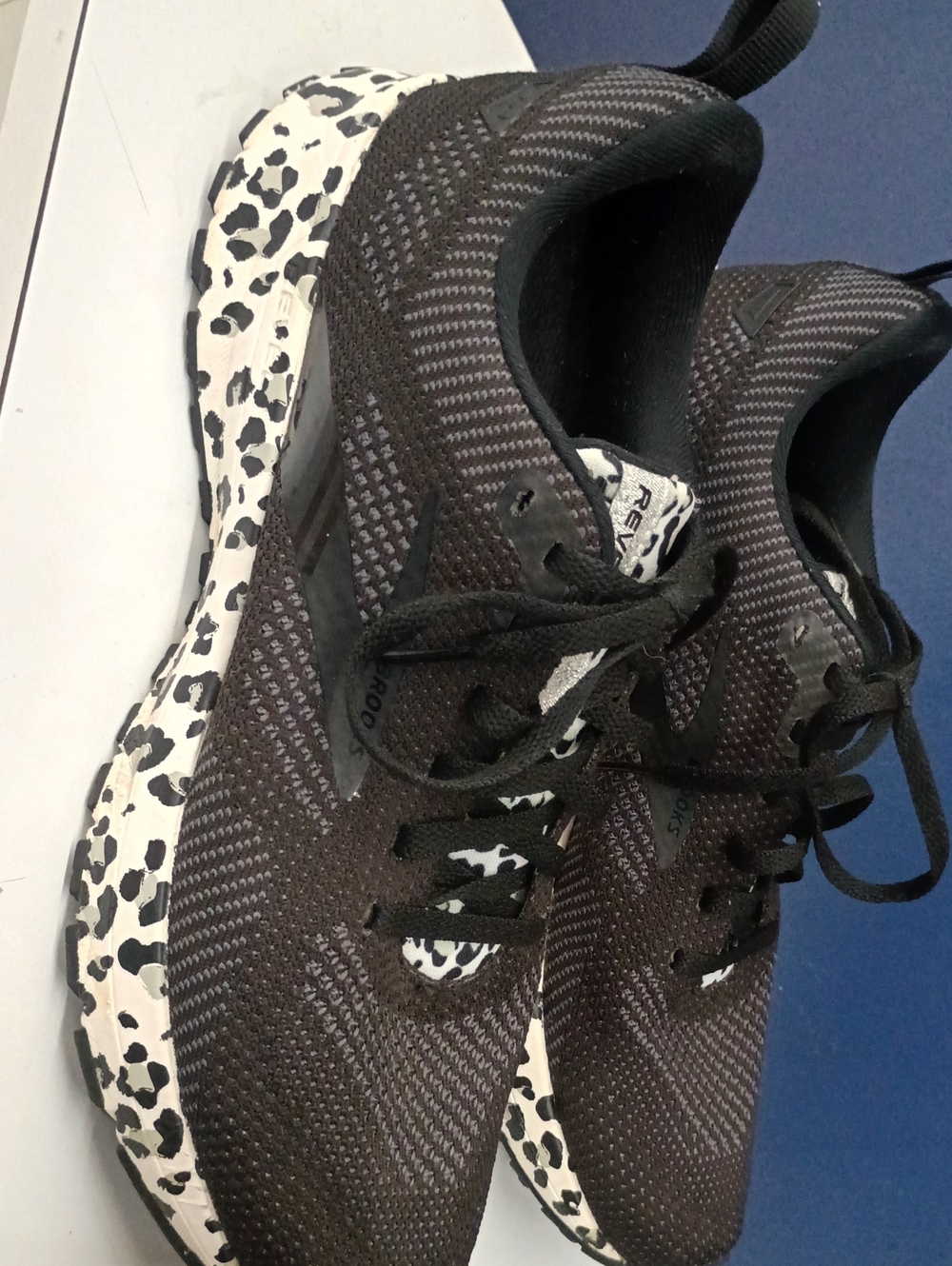 Brooks Black and White Athletic Running Shoes with Leopard-Print Midsole